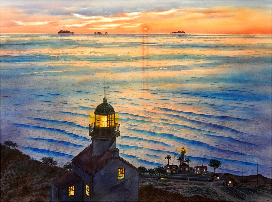 San Diego. AWESOME SUNSET AT PT. LOMA LIGHTHOUSE Painting by John YATO