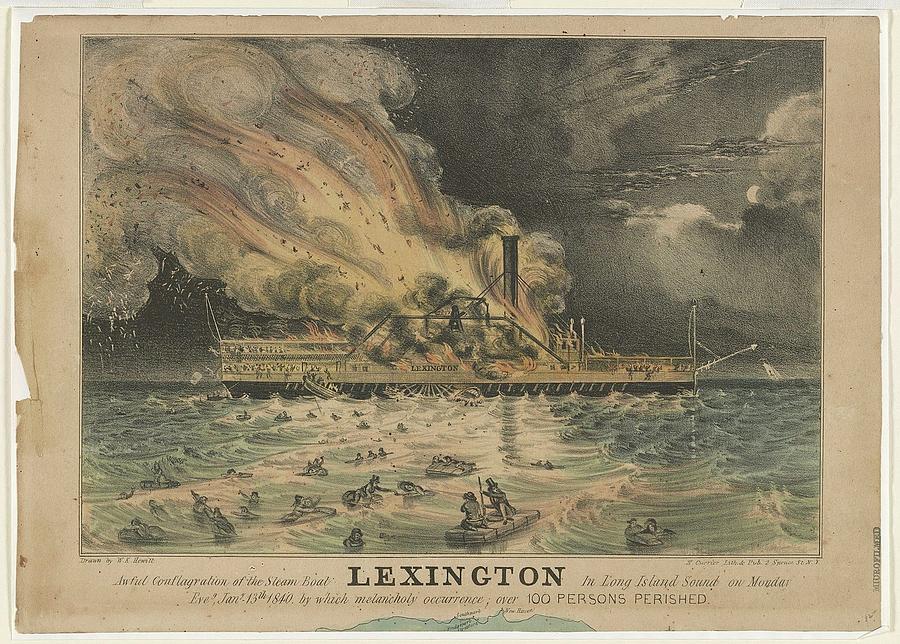 Awful conflagration of the steam boat Lexington in Long Island Sound on Monday eveg Jany 13th  Photograph by Paul Fearn
