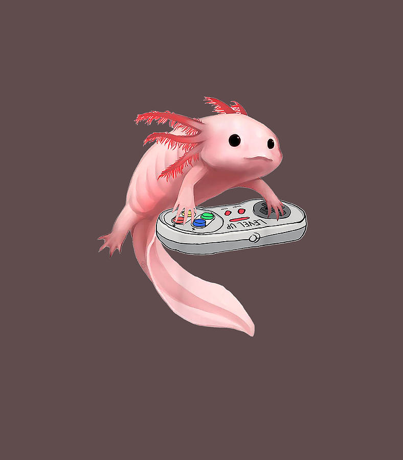 Axolotl Fish Playing Video Game Whiteaxolotl Lizard Gamers Digital Art By Asmatu Kit Fine Art