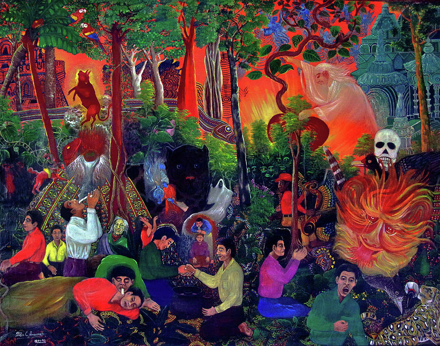 Ayahuasca Ceremony Painting by Pablo Amaringo