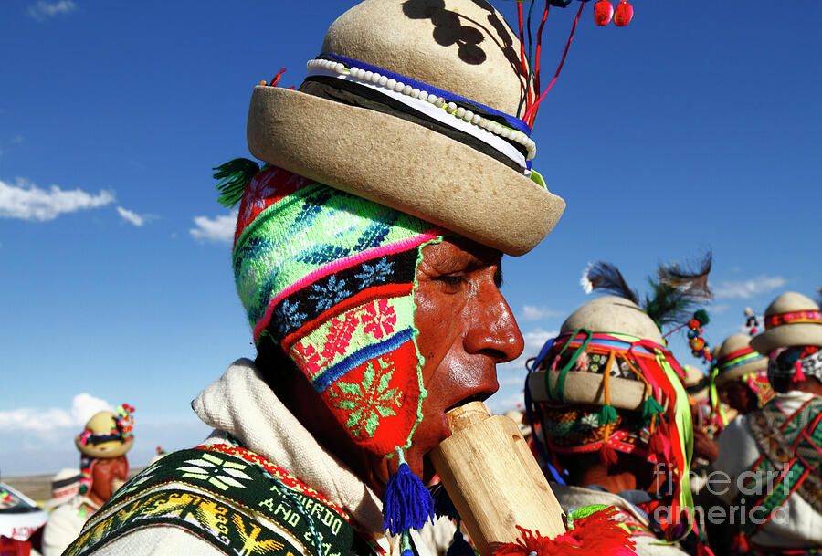 Aymara Man Playing a Tarka Oruro Region Bolivia Photograph by James Brunker