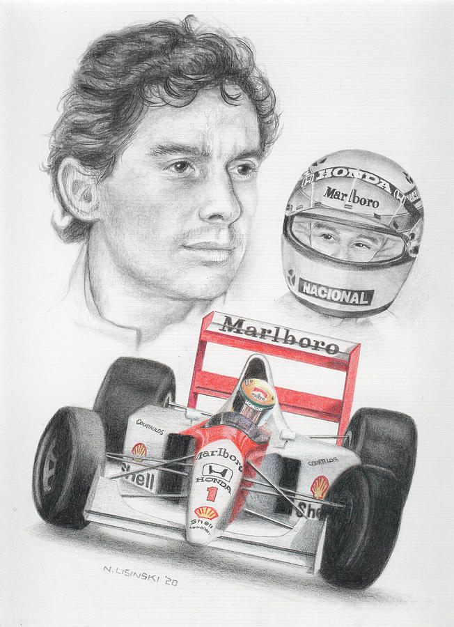 Ayrton Senna - 1991 F1 World Champion Drawing by Norb Lisinski