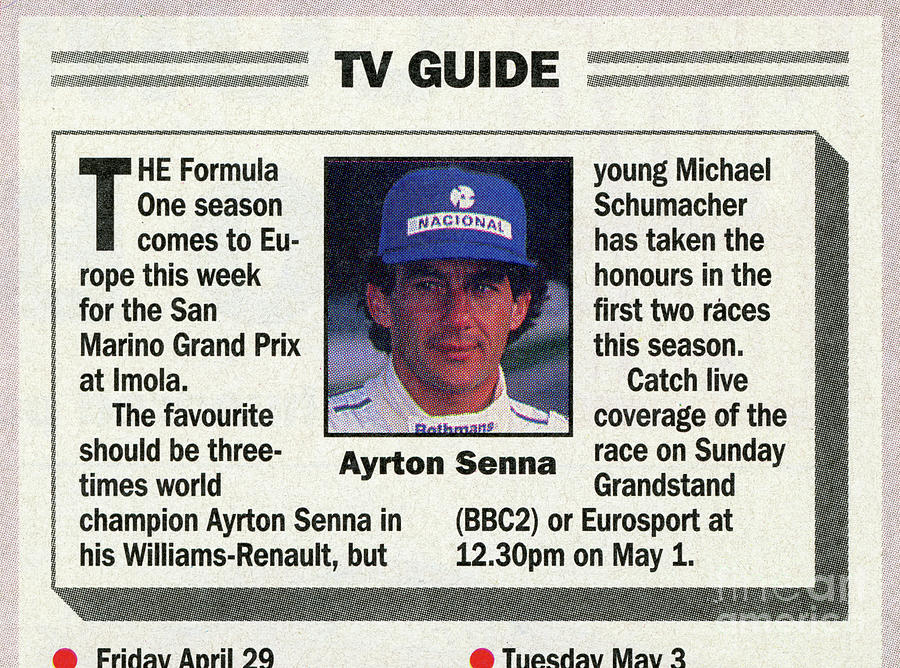 Car Photograph - Ayrton Senna / TV Guide by Oleg Konin
