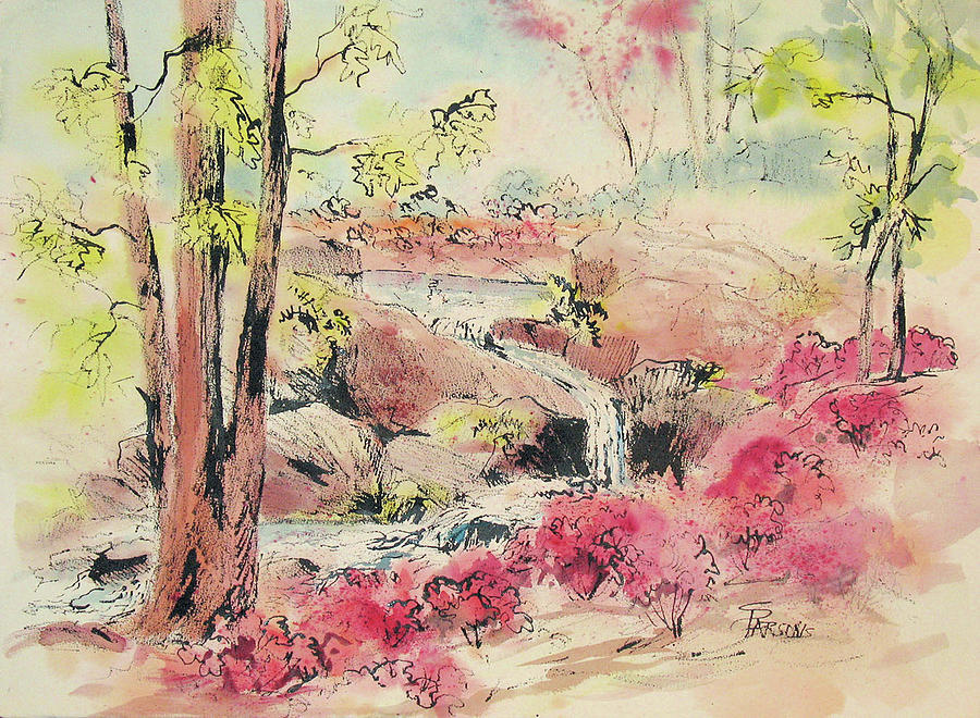 Azalea Creek at Garvin Gardens Painting by Sheila Parsons