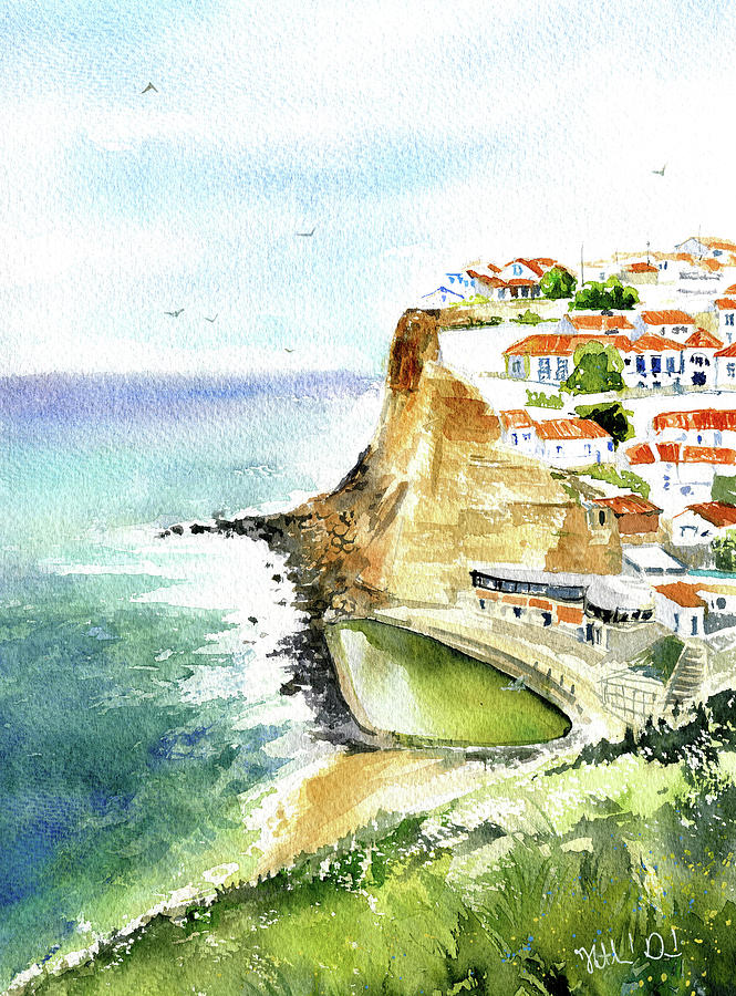 Azenhas do Mar Sintra Portugal Painting Painting by Dora Hathazi Mendes