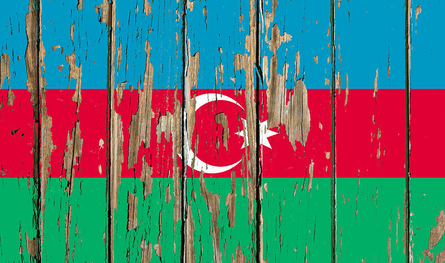 Azerbaijan Flag Peeling Paint Distressed Barnwood Mixed Media