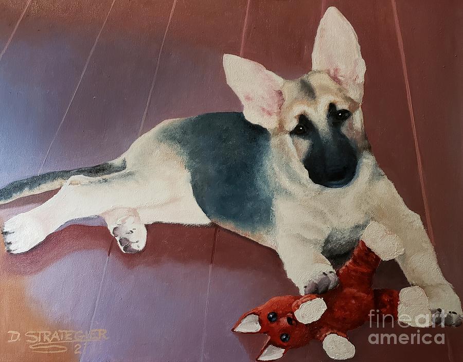 Dog Painting - Aziza My New Puppy by Deborah Strategier