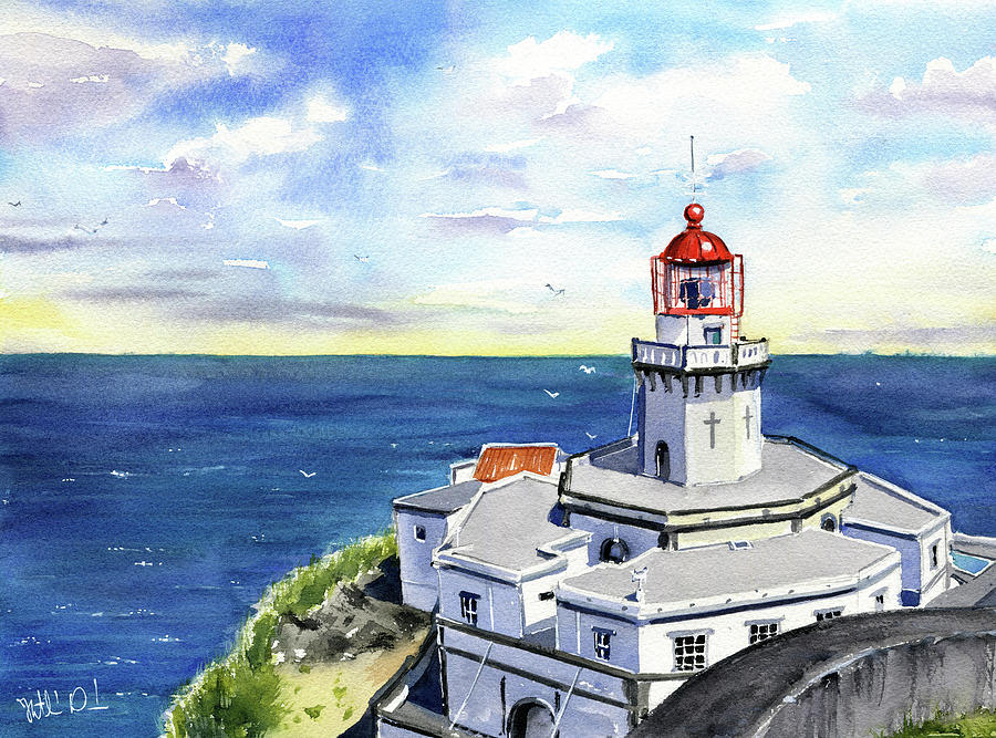 Azores Farol Ponta Do Arnel Painting by Dora Hathazi Mendes