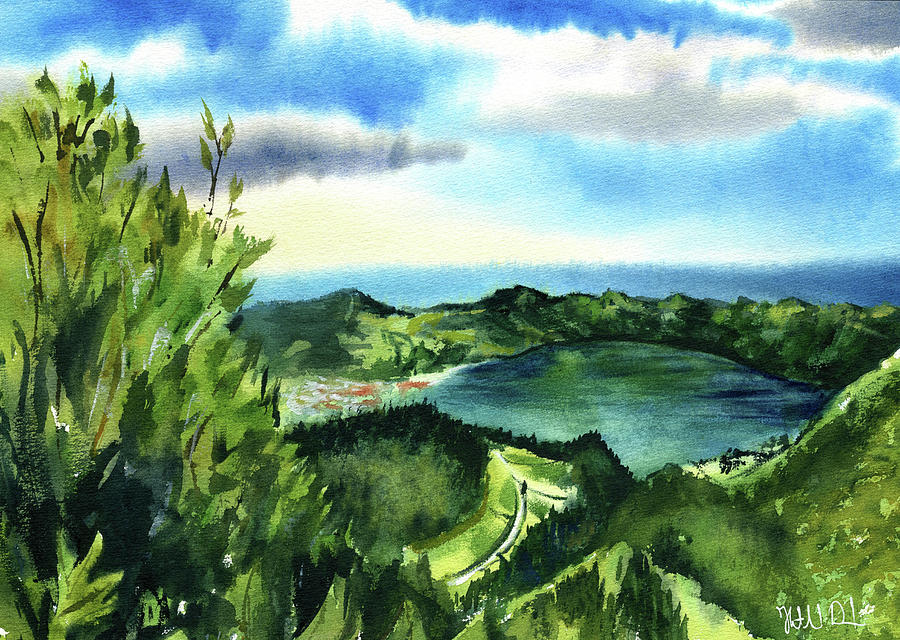 Azores Lagoa Azul Painting Painting by Dora Hathazi Mendes