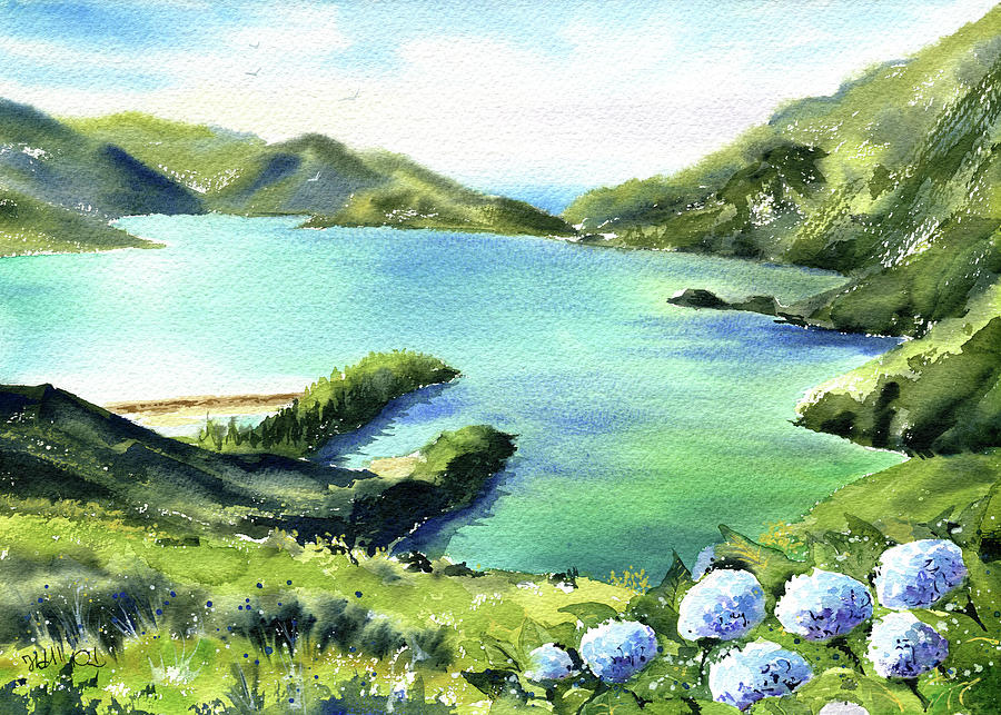 Azores Sao Miguel Lagoa Do Fogo Painting Painting by Dora Hathazi Mendes
