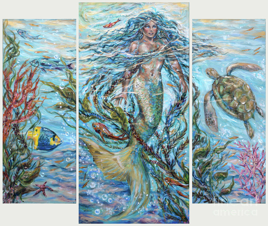 Azure Locks Triptych Painting by Linda Olsen