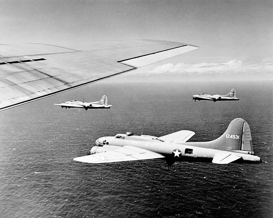 B-17 Flying Fortress Bombers Over The Pacific - WW2 1942 Photograph by War Is Hell Store