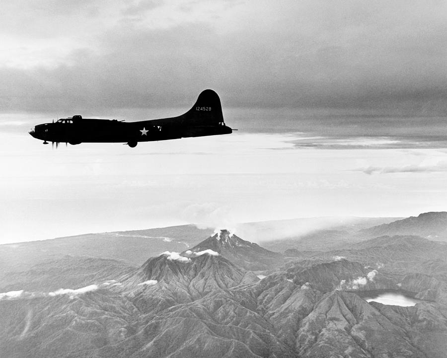 B-17 Flying Fortress Flying Over Bougainville - WW2 1942 Photograph by War Is Hell Store