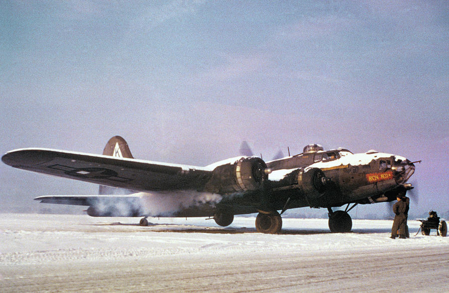B-17 Flying Fortress On A Snowy Runway - Bassingbourn 1945 Photograph by War Is Hell Store