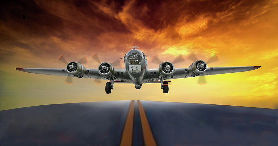 B-17 Flying Fortress Takeoff Digital Art by Glenn Holbrook