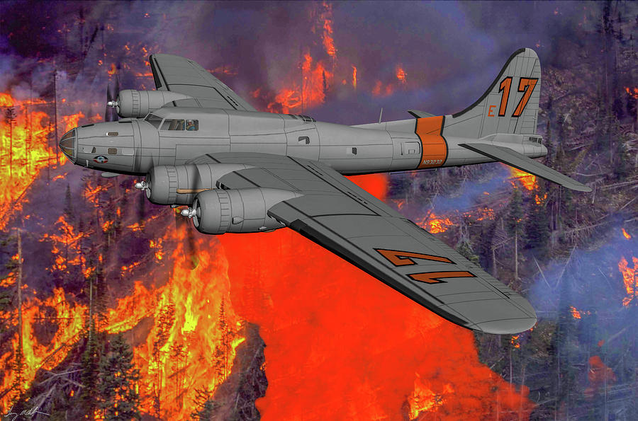 B-17 Into the Fire - Art Digital Art by Tommy Anderson