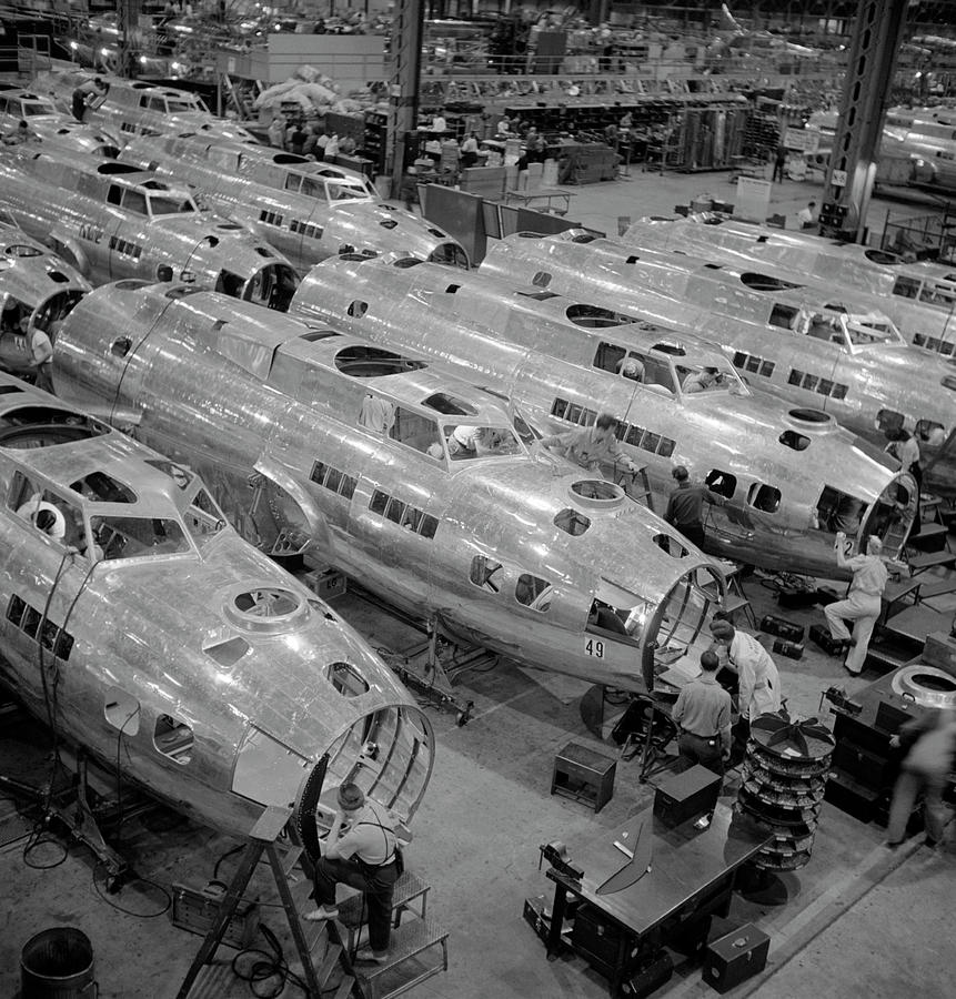 B-17 Production Line In Factory - WW2 - Circa 1943 Photograph by War Is Hell Store