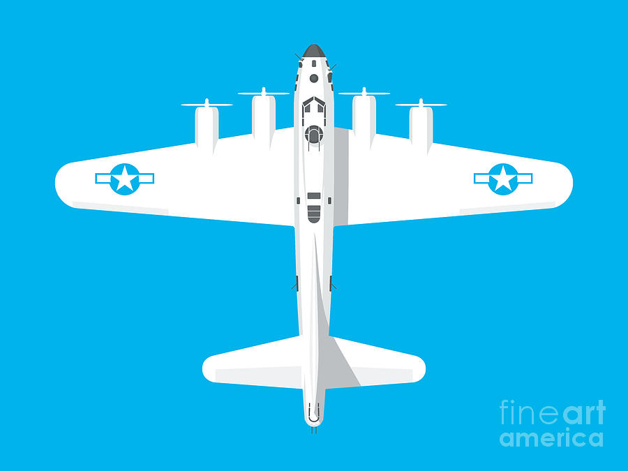 Airplane Digital Art - B-17 WWII Bomber - Cyan by Organic Synthesis
