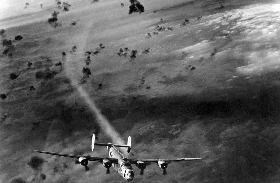 B-24 Bomber Evading Enemy Flak - World War Two Photograph by War Is Hell Store