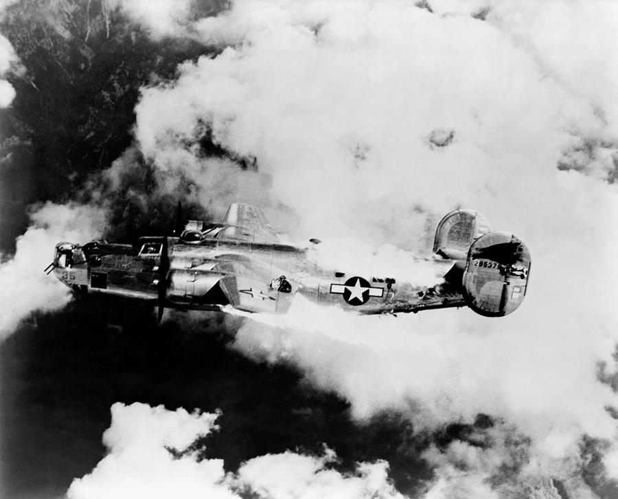 B-24 Liberator In Flames Over Austria - WW2  Photograph by War Is Hell Store
