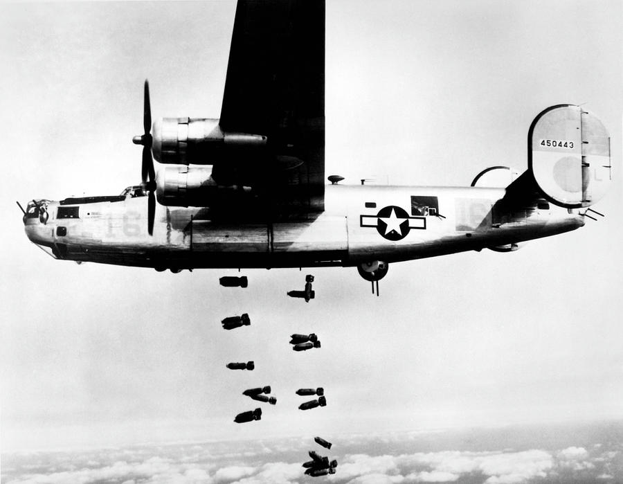 B-24 Liberator Releasing Bombs Over Germany 1945 Photograph by War Is Hell Store