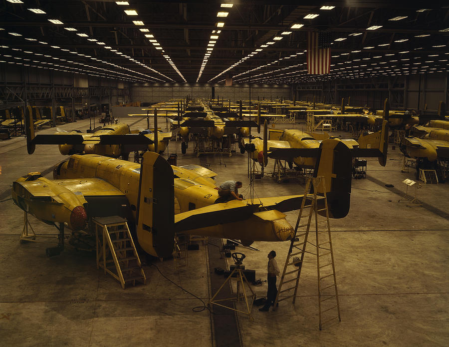 B-25 Assembly Plant - Kansas City 1942 - Alfred Palmer Photograph by War Is Hell Store