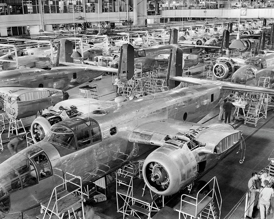 B-25 Bomber On Assembly Line - California WW2 1944 Photograph by War Is Hell Store