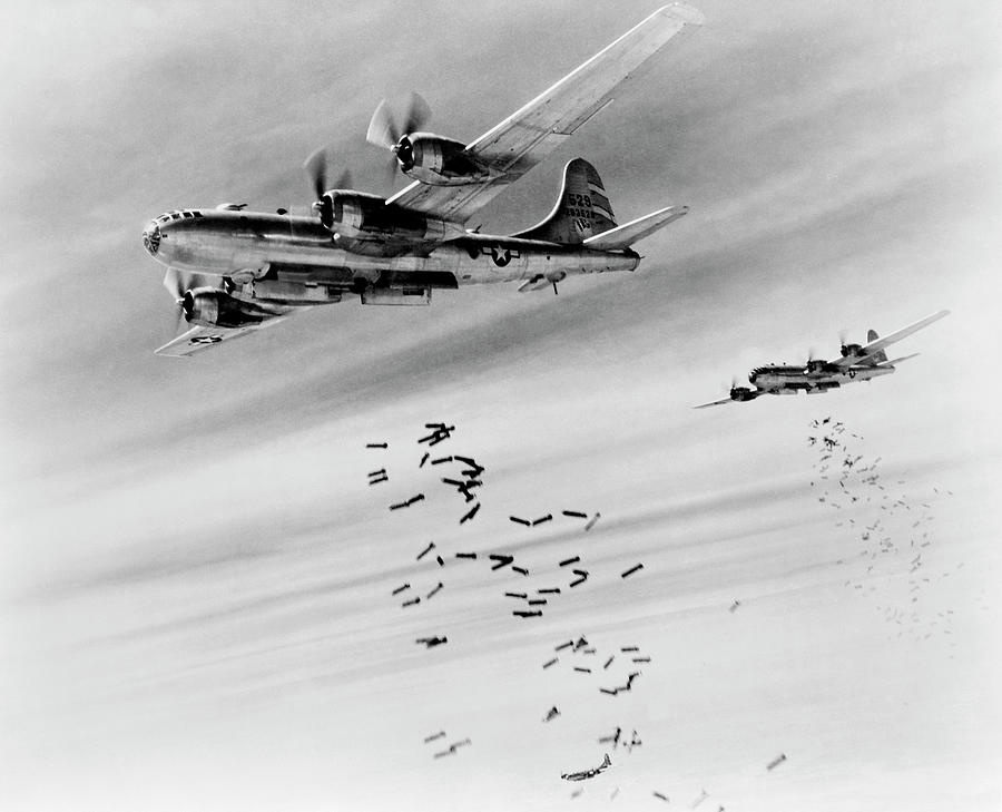 B-29 Superfortresses Releasing Bombs Over Burma - 1945 Photograph by War Is Hell Store