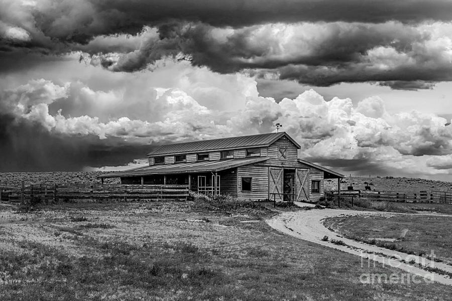 B and W Barn with NM Skies Photograph by Elijah Rael