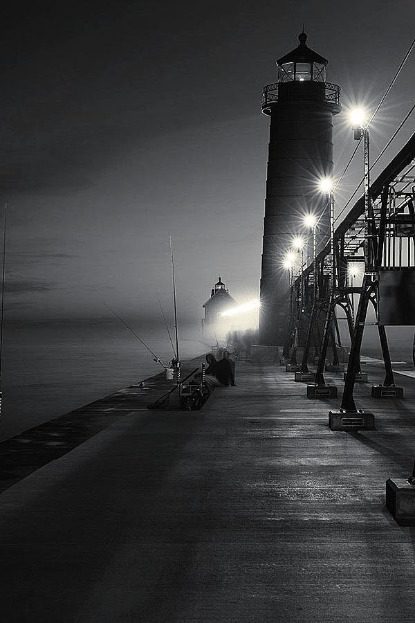 B and W Grand Haven Pier Photograph by Tina M Daniels   Whiskey Birch Studios