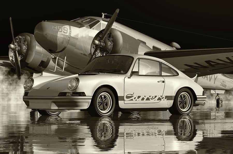 B and W Photo of a Porsche Carrera Digital Art by Jan Keteleer