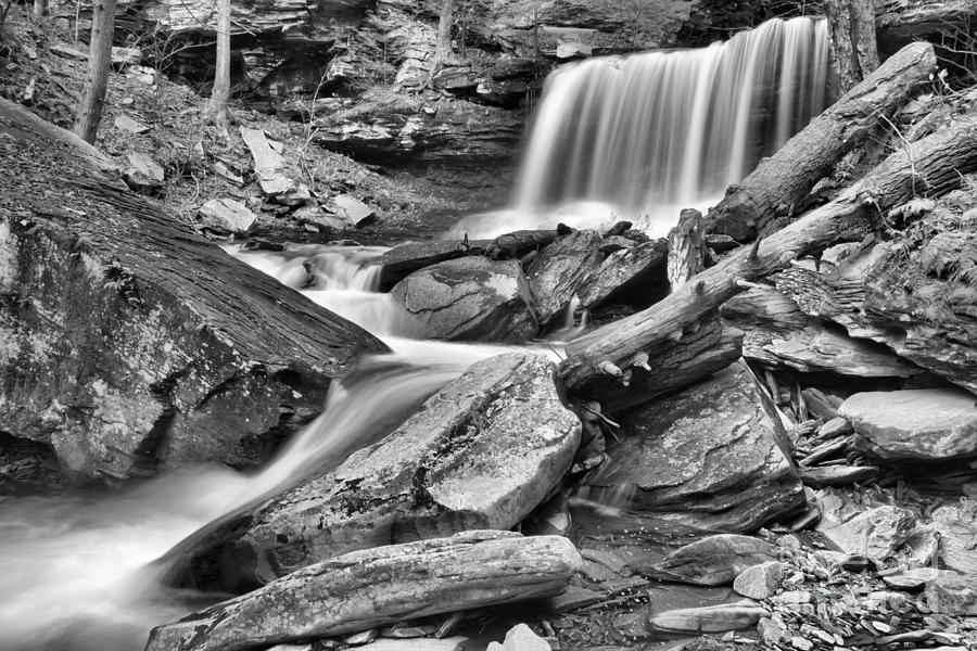 Waterfall Photograph - B Reynolds Creek Bed Black And White by Adam Jewell