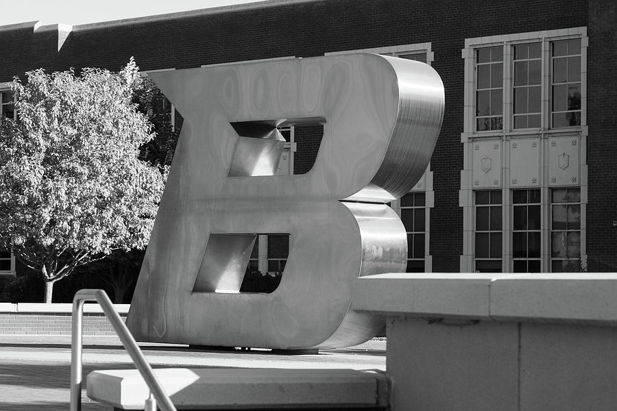 B statue at Boise State University in black and white Photograph by Eldon McGraw