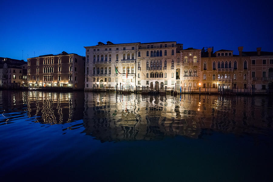 B0008083 - Night Reflections on Grand Canal Photograph by Marco Missiaja
