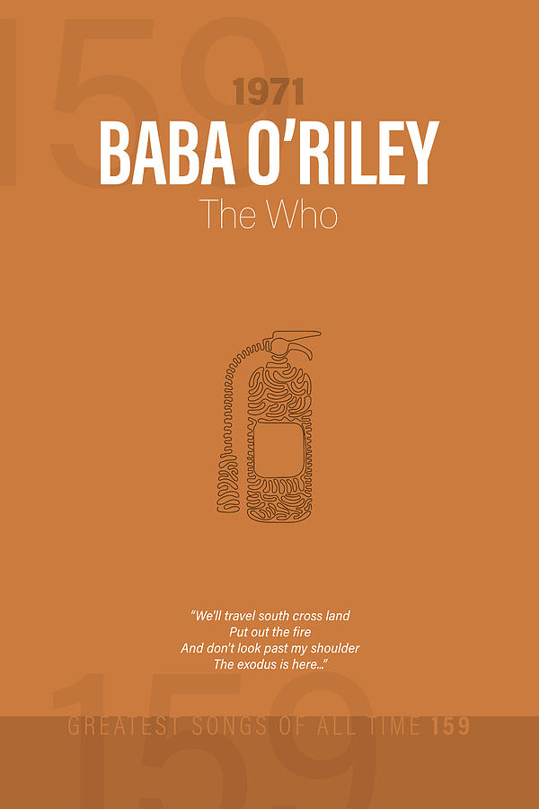 The Who Mixed Media - Baba ORiley The Who Minimalist Song Lyrics Greatest Hits of All Time 159 by Design Turnpike