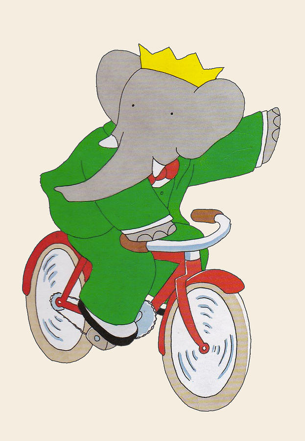 Vintage Drawing - Babar riding a bike by The Gallery