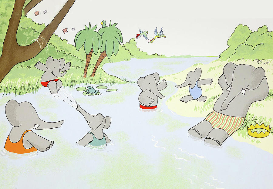 Vintage Drawing - Babar summer holiday by The Gallery