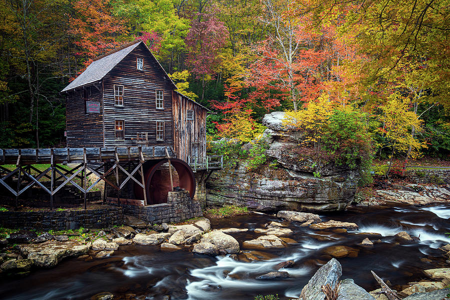 Babcock State Park West Virginia Autumn Grist Mill And Stream Photograph By Robert Stephens