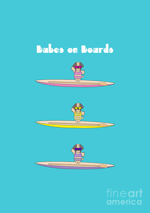 Babes on Board Shih Tzus on SUPs in Bikinis Digital Art by Barefoot Bodeez Art
