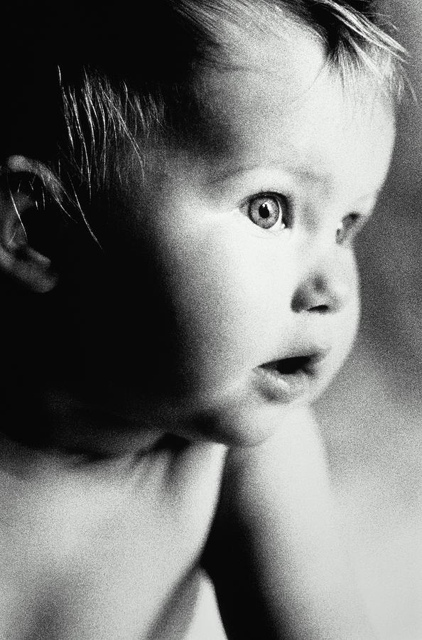 Baby (3-6 months), close-up (B&W) Photograph by Ebby May
