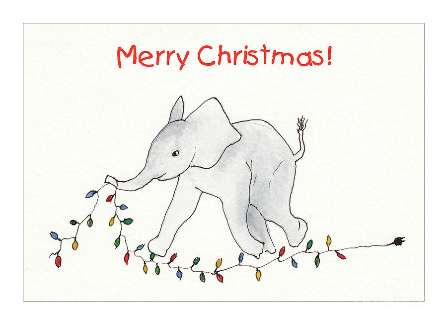Baby Elephant Painting - Baby Abby and the Christmas Lights by Conni Schaftenaar