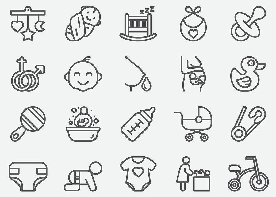Baby and Newborn Line Icons Drawing by LueratSatichob
