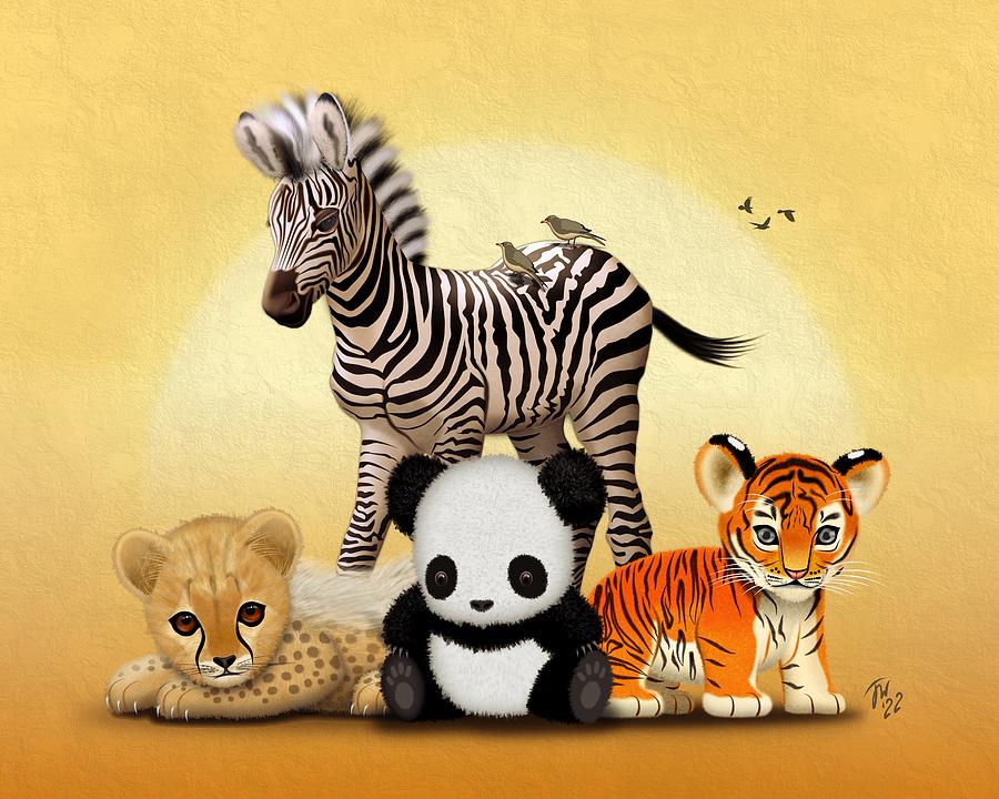 Baby animal party Digital Art by John Wills