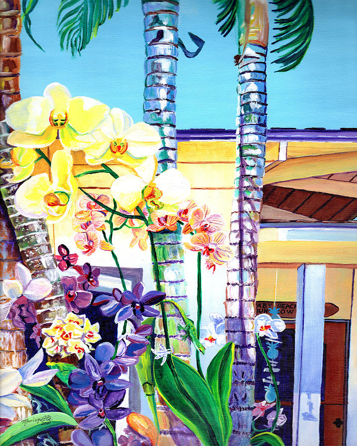 Baby Beach Bungalow with Orchids Painting by Marionette Taboniar