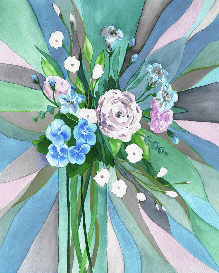 Baby Blue And Teal Beams Watercolor Bouquet Painting by Irina Sztukowski