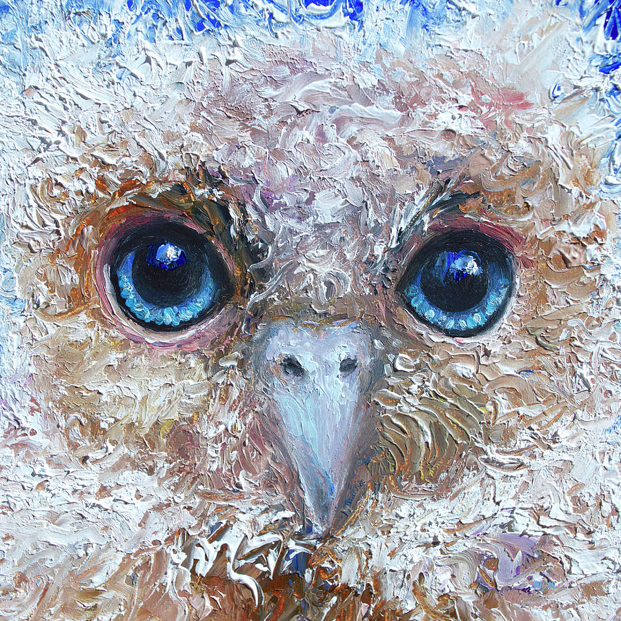 Baby blue eyed owl painting Painting by Jan Matson