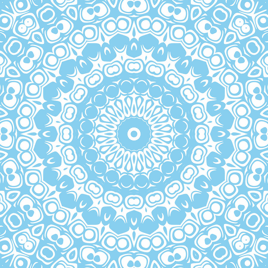Baby Blue on White Mandala Kaleidoscope Medallion Digital Art by Mercury McCutcheon