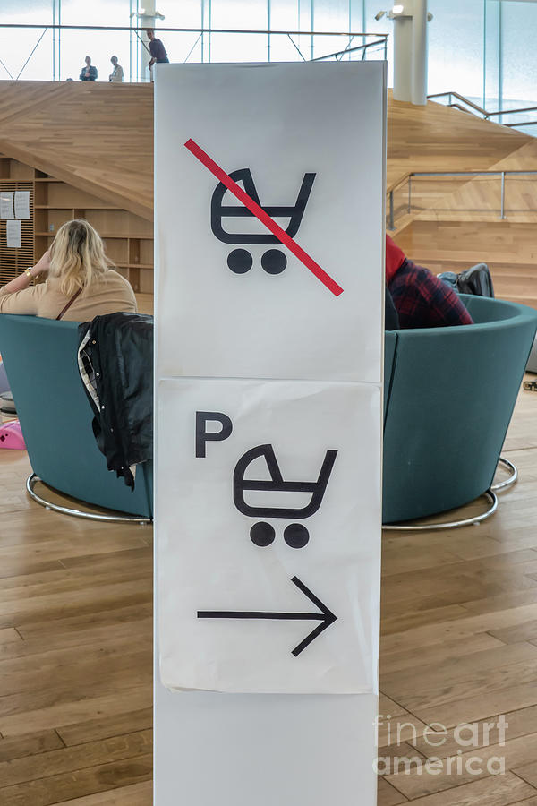 Baby Carriage Parking Sign In A Public Library Photograph