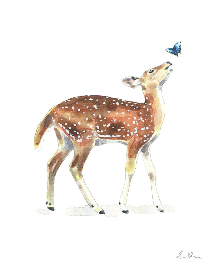 Baby Deer Fawn No. 3 Butterfly Watercolor Woodland Nursery Painting by  Laura Row - Fine Art America
