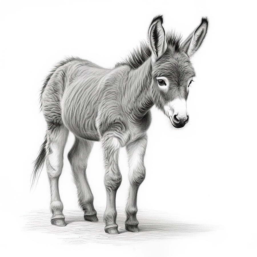 Baby Donkey Black And White Digital Art by Athena Mckinzie
